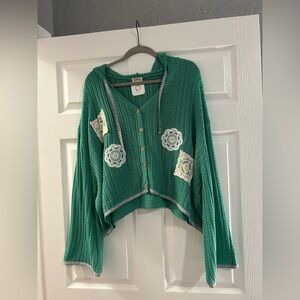 POL Teal Cardigan with Lace Details